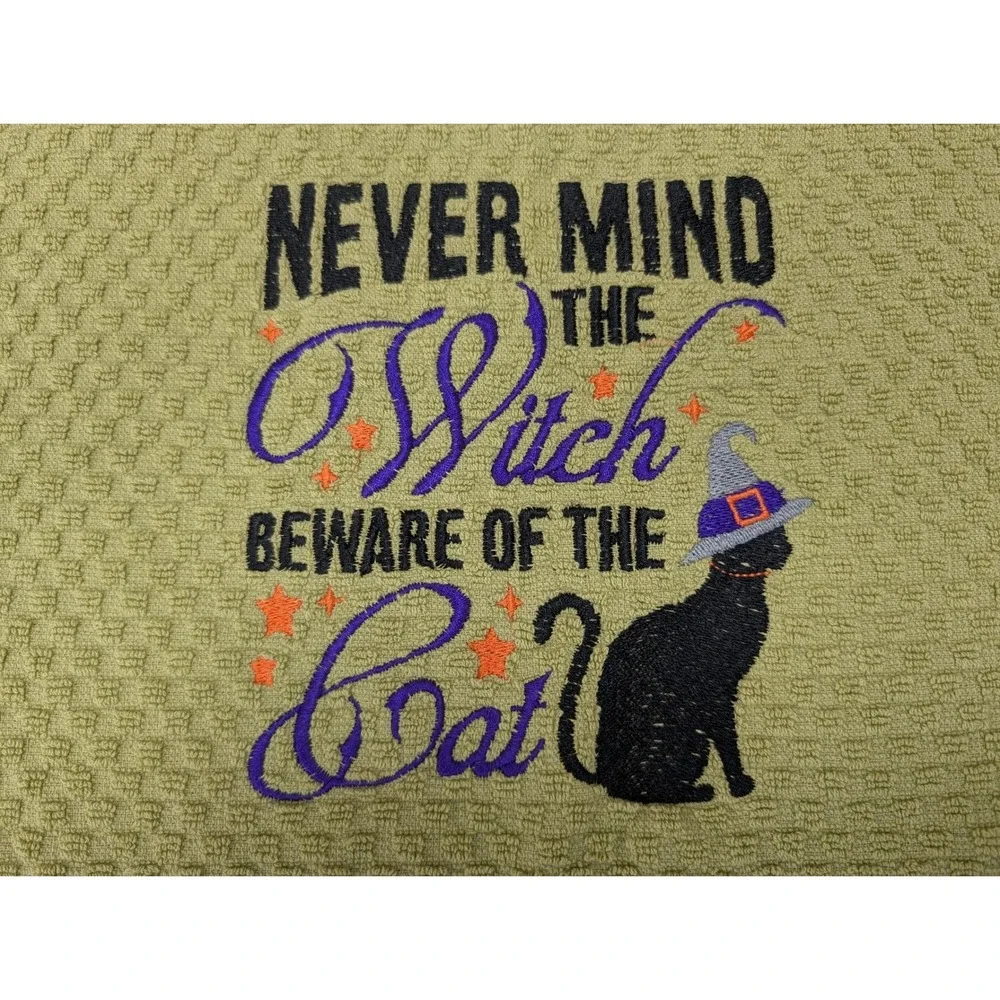 Never Mind the Witch Beware of The Cat Halloween Fall Kitchen Bar Hand Tea Towel